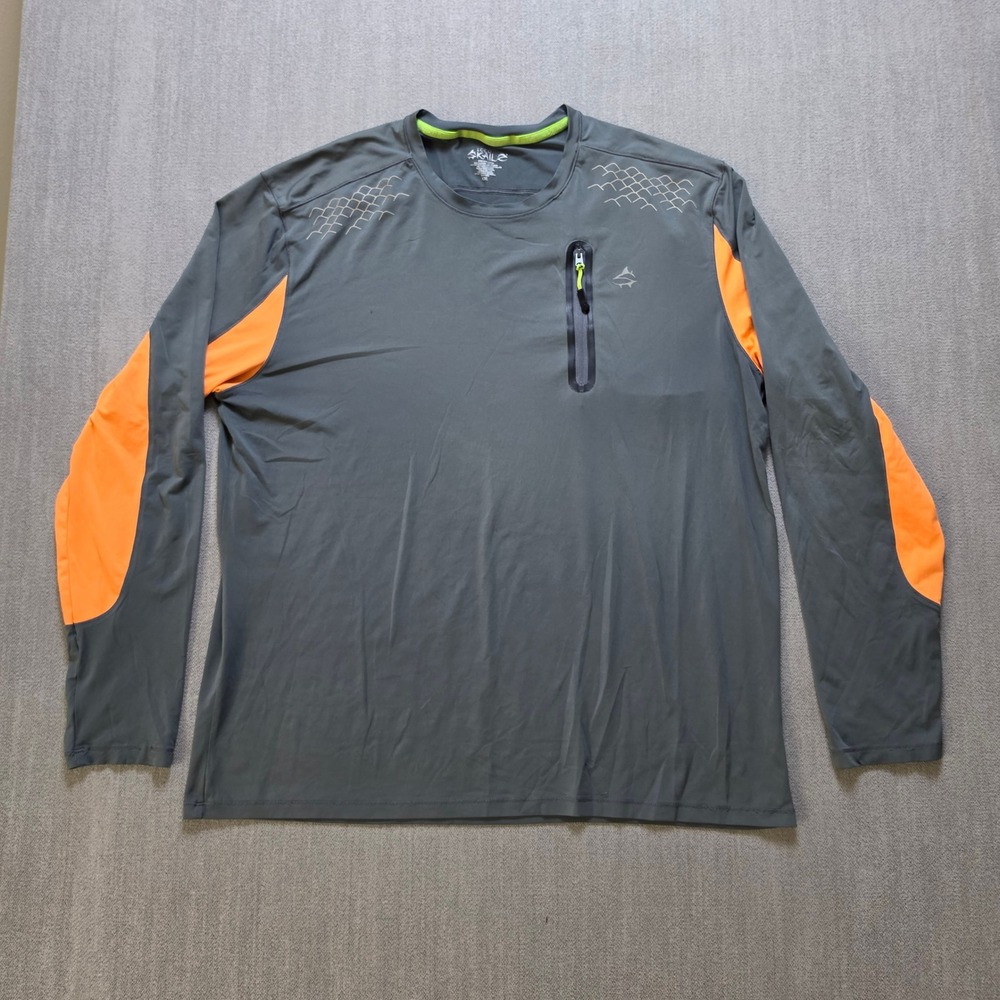 Loco Skailz Fishing Shirt Men XXL Gray Orange Performance Long Sleeve Zip Pocket